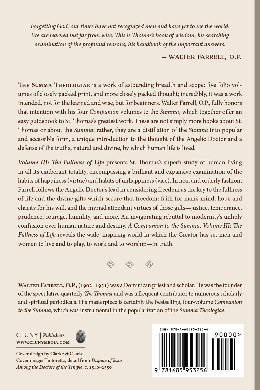 Book back cover with synopsis, author Walter Farrell O.P., and barcode