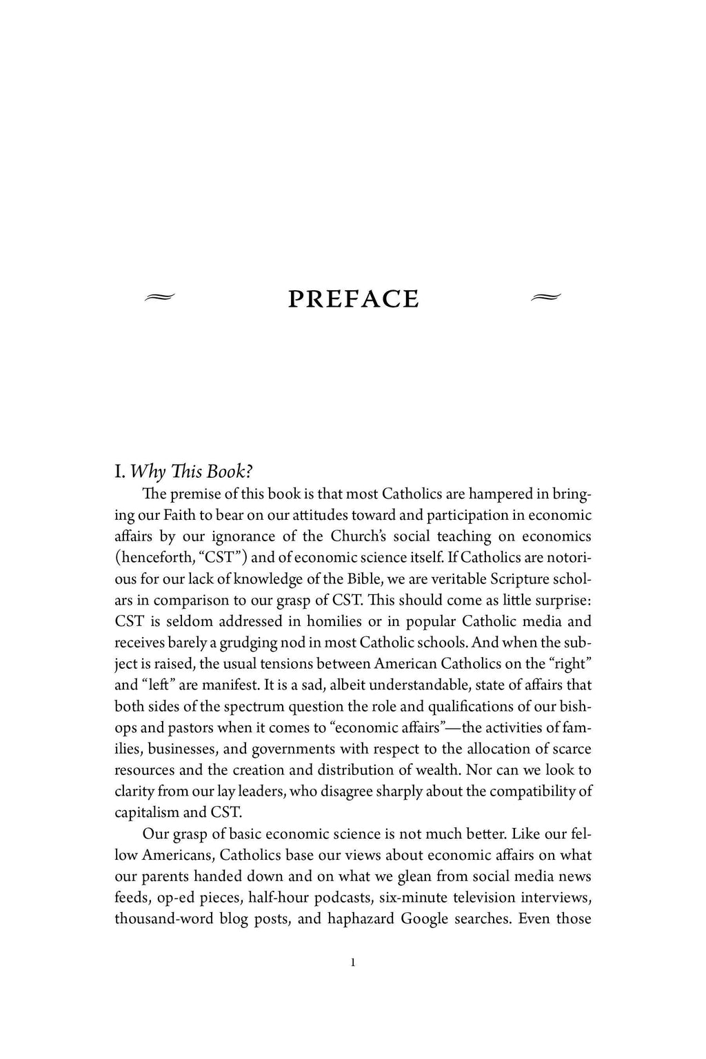 Book page with Preface heading and numbered section 1 text