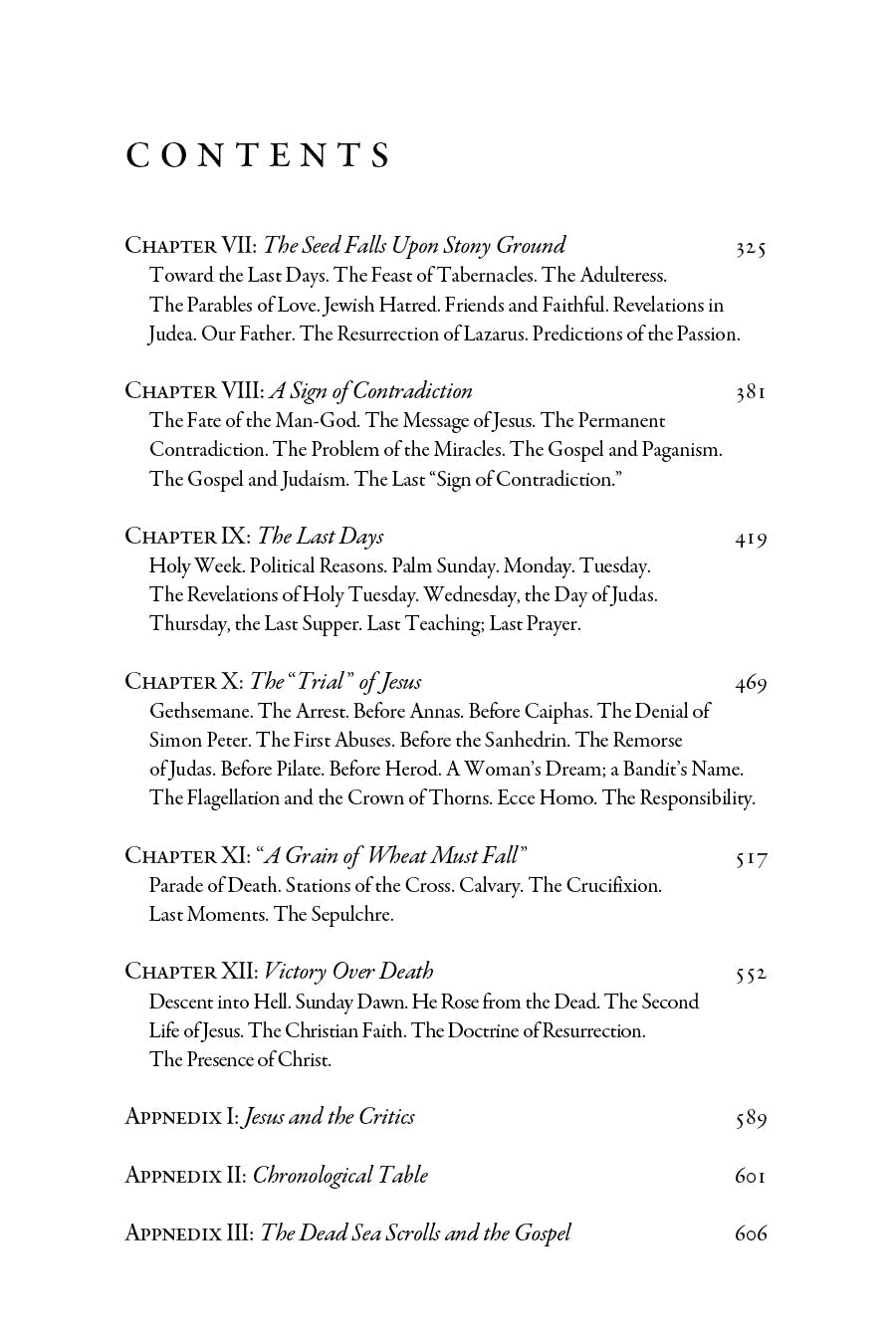 Book contents page listing chapters for Volume II with page numbers