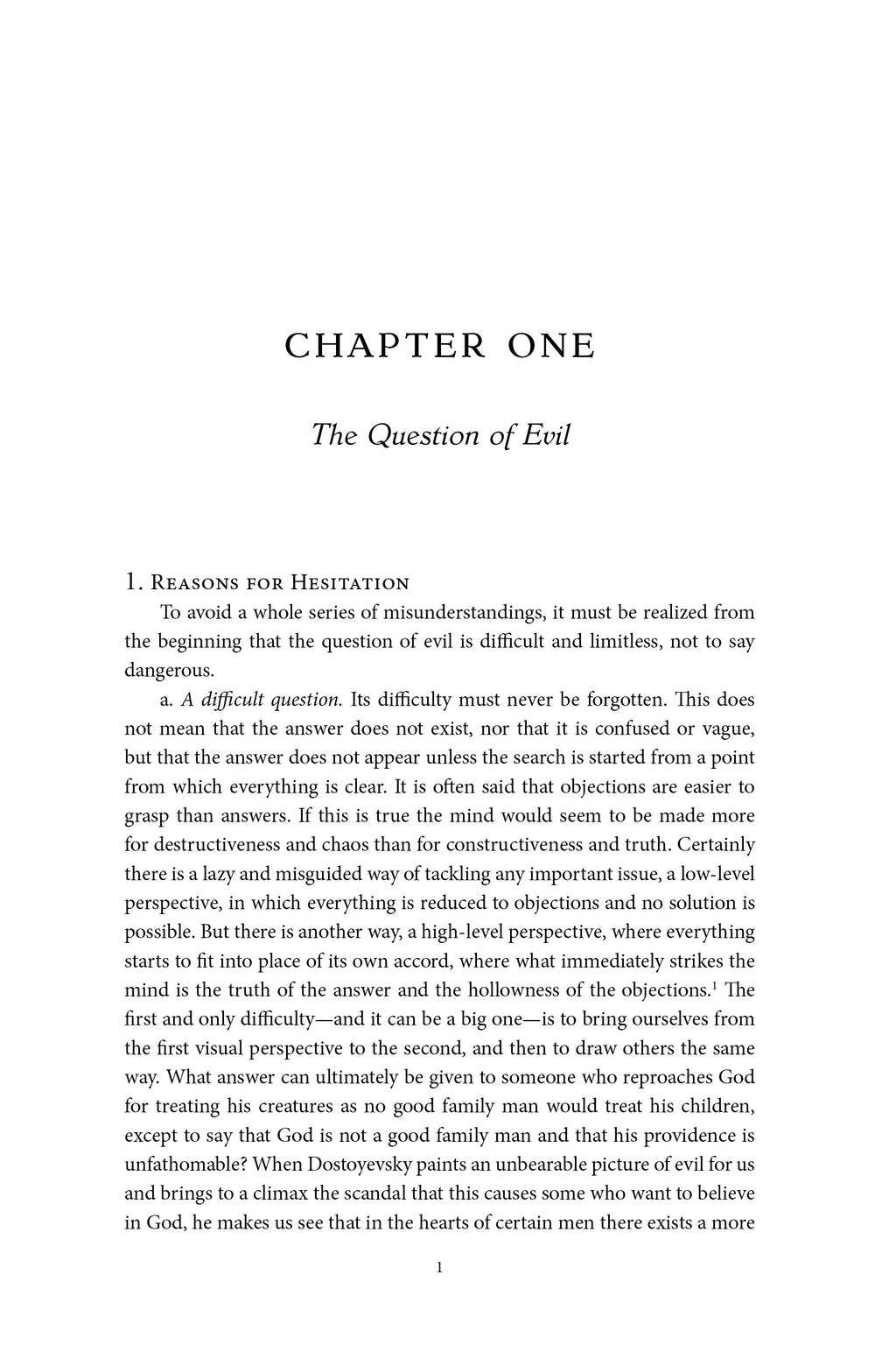 Book page showing Chapter One: The Question of Evil section heading