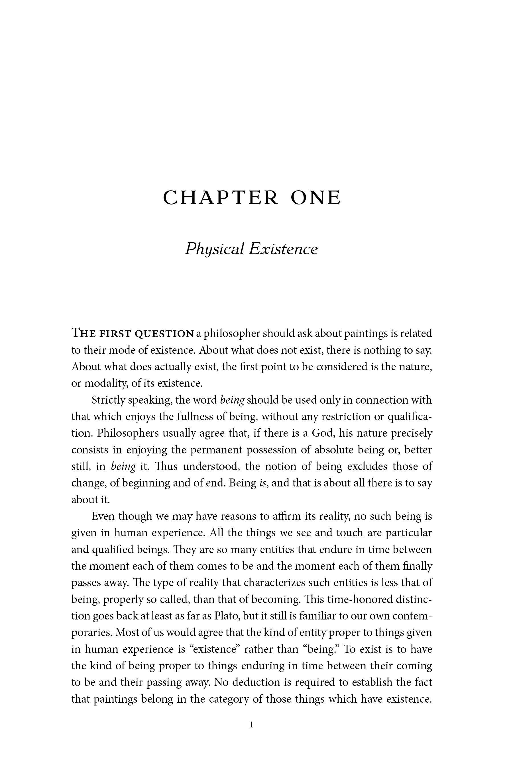 Book page: 'Chapter One: Physical Existence' heading with body text
