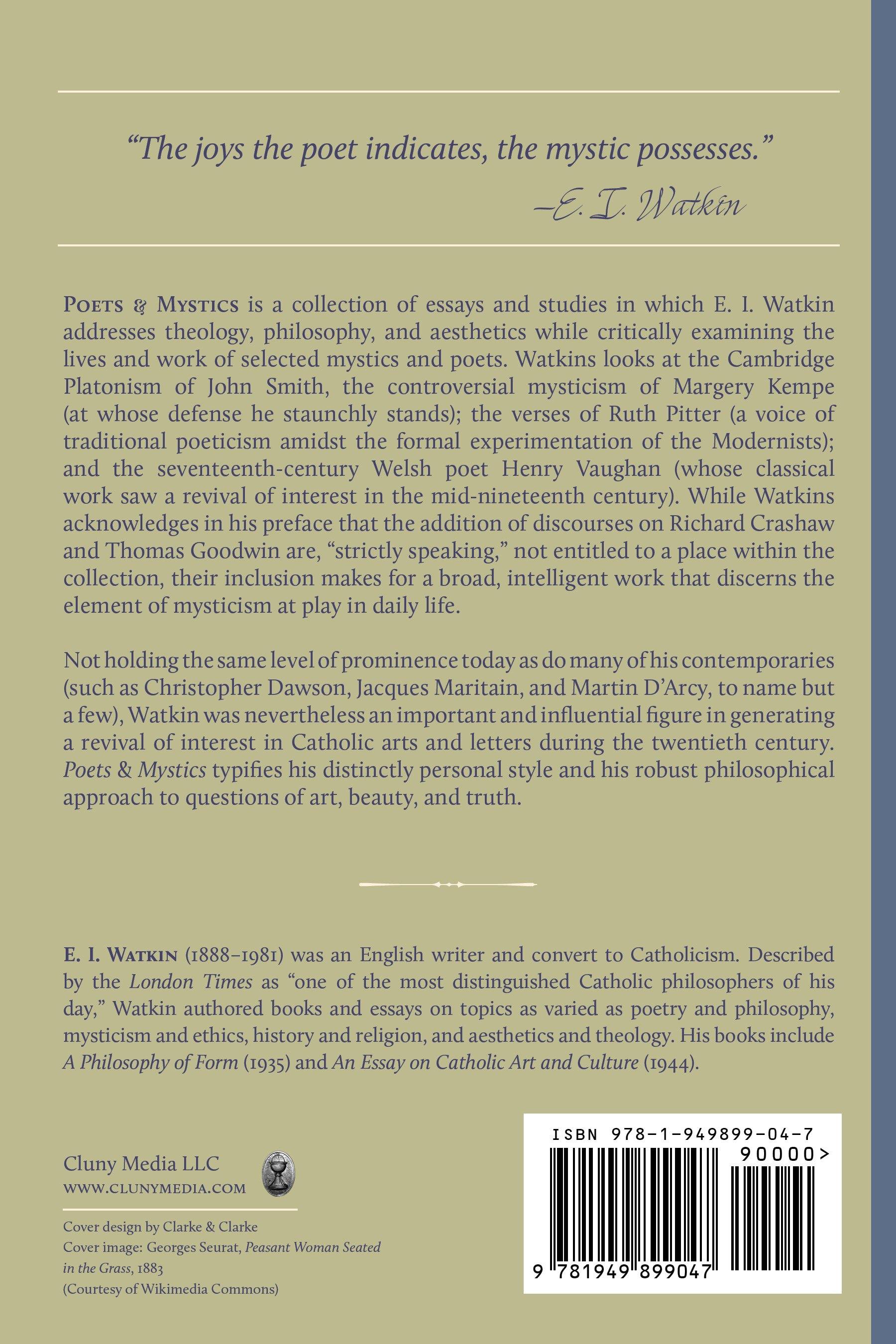 Poets & Mystics book back cover with synopsis text and barcode