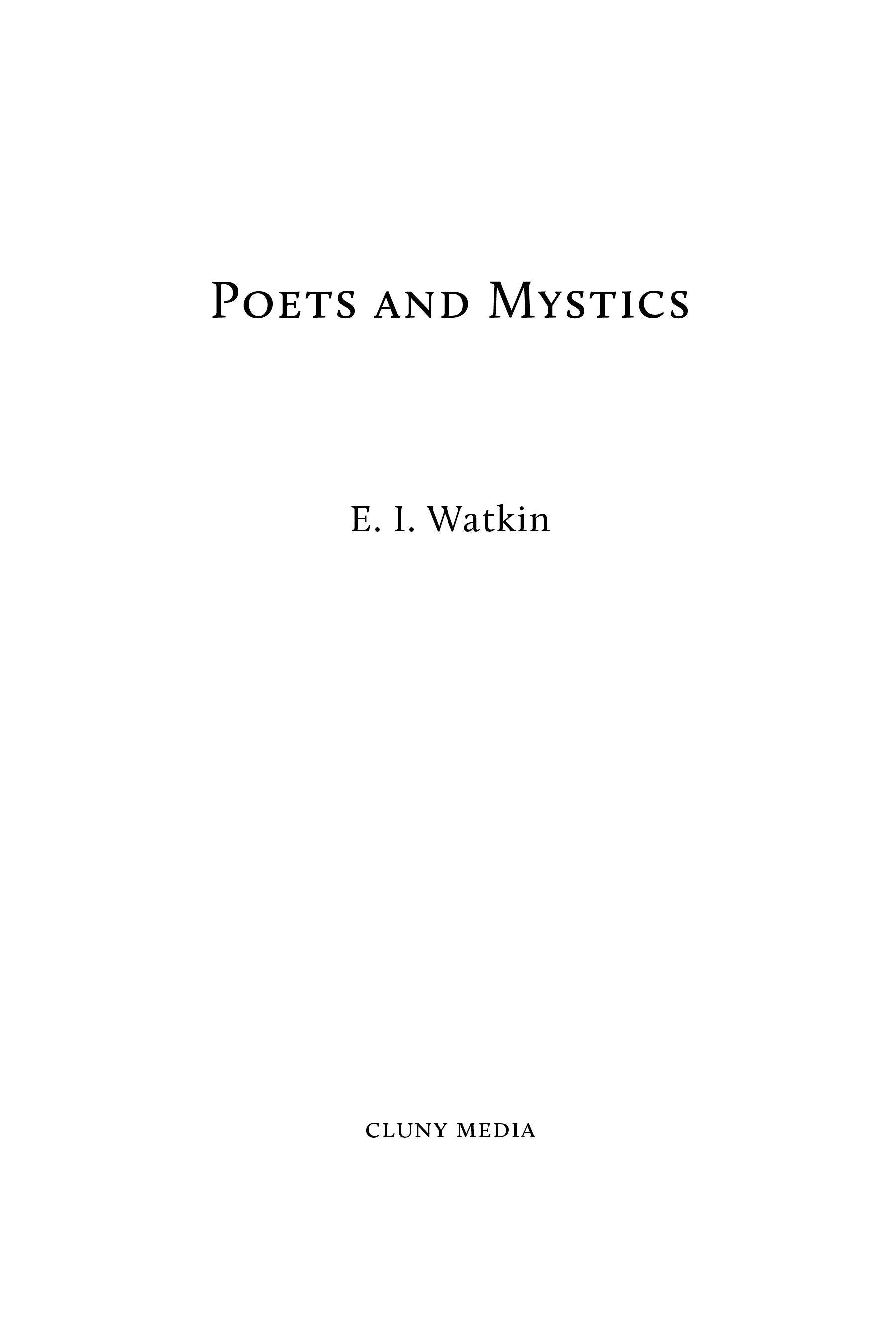 Poets & Mystics title page with author E. I. Watkin and Cluny Media