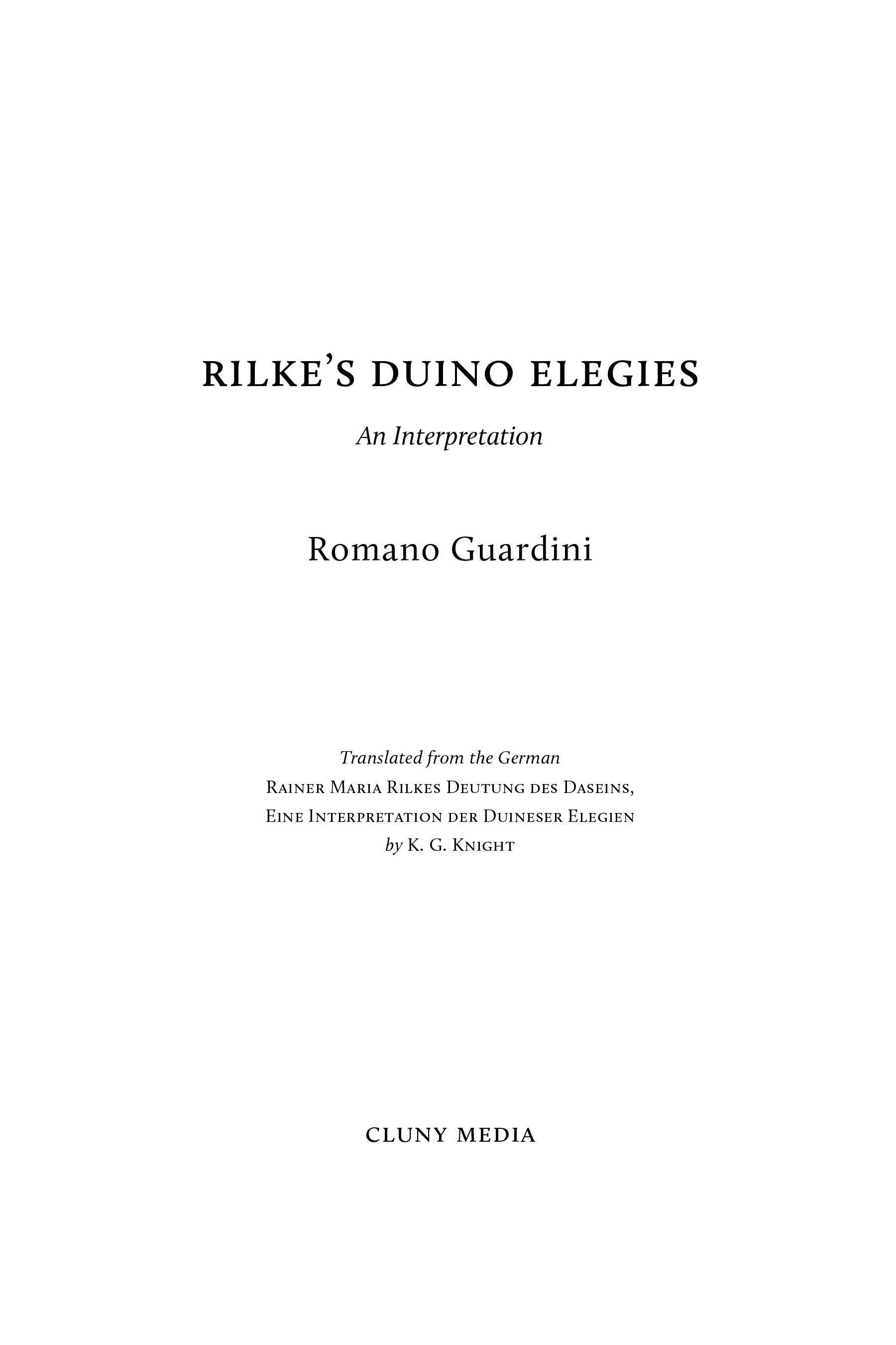 Title page for Duino Elegies: An Interpretation by Romano Guardini, Cluny Media.