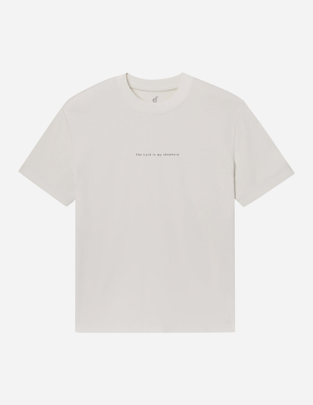 Cream unisex T-shirt flat lay with small chest text print