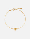 Gold link bracelet with pink heart charm and small extender chain