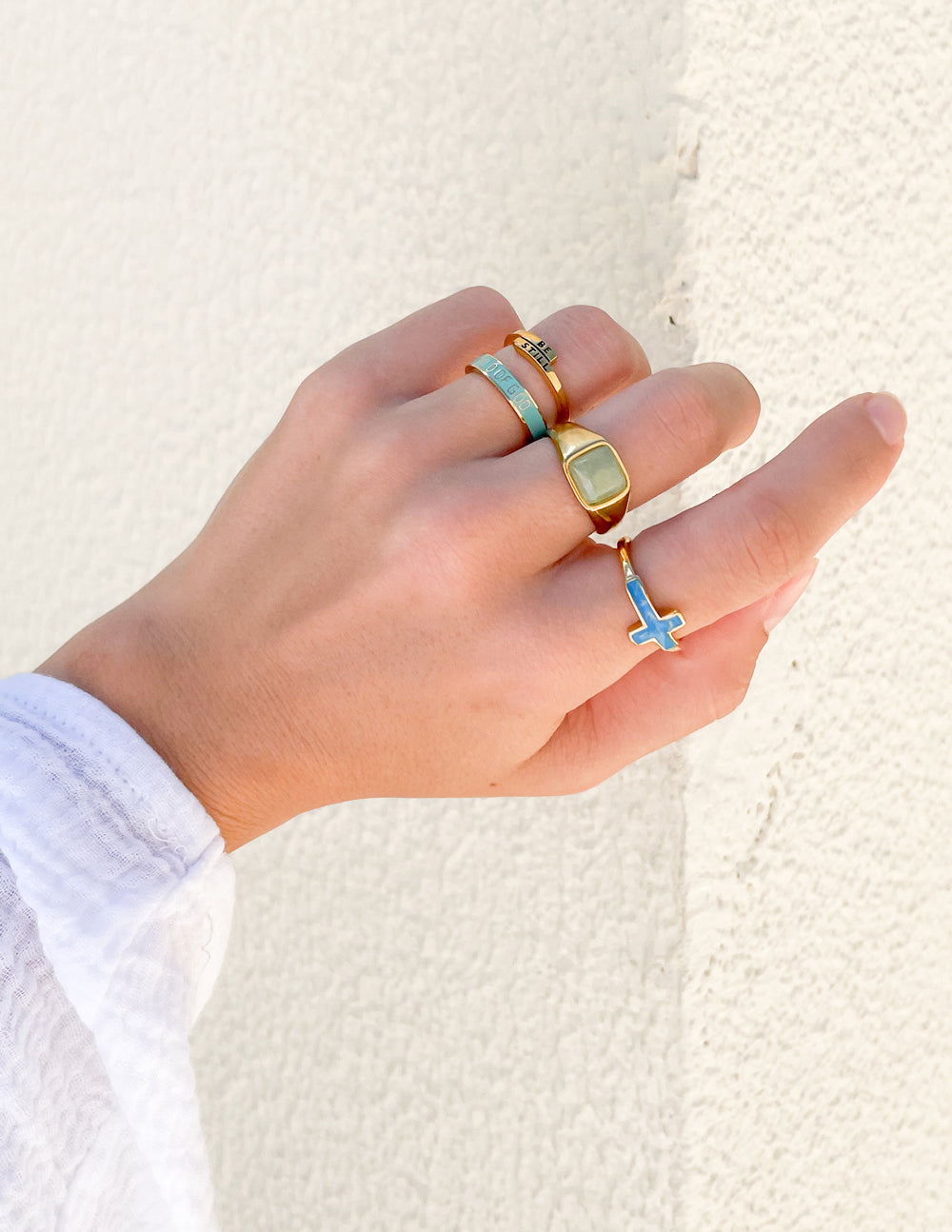 Gold tone ring with square yellow enamel top and band