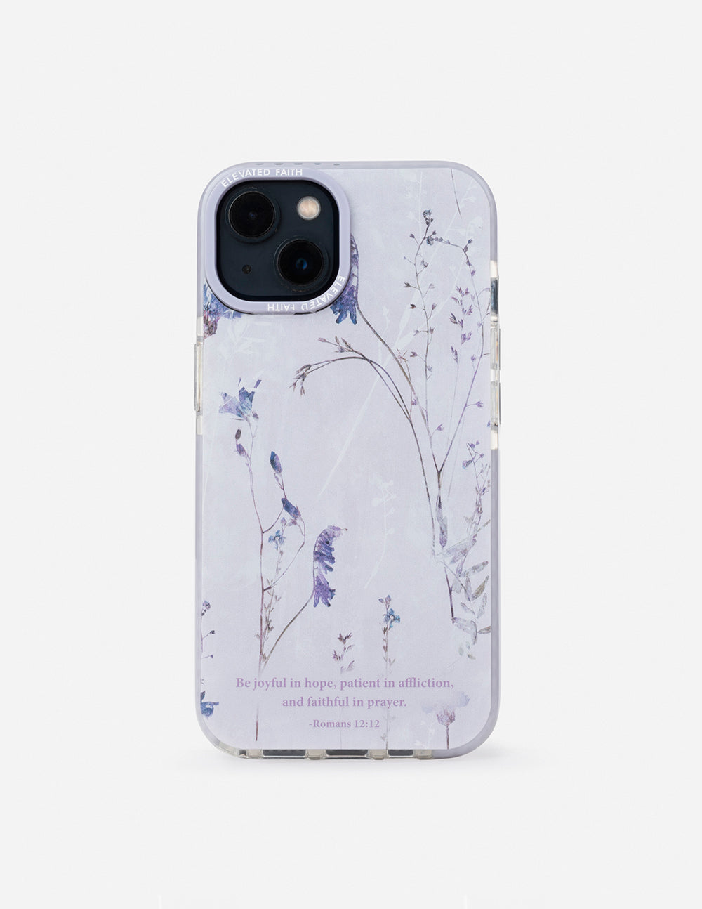 Light purple phone case with blue bird and floral branches, raised camera cutouts