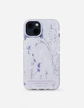 Light purple phone case with blue bird and floral branches, raised camera cutouts