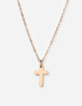 Rose gold cross necklace with rectangular cross pendant on link chain