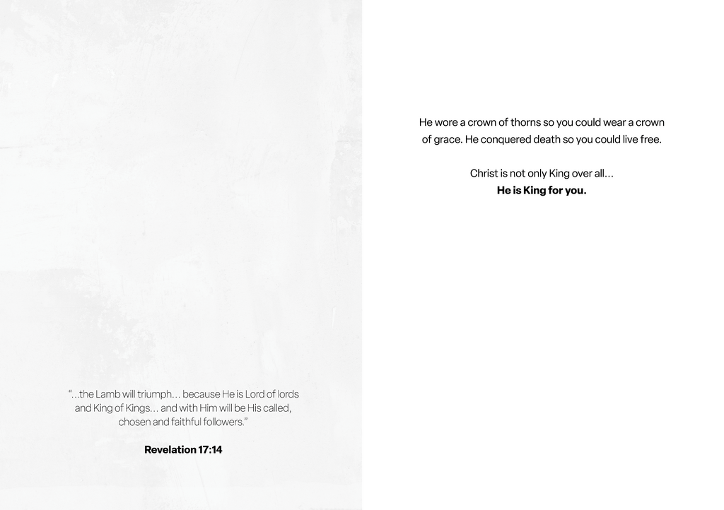 Easter greeting card inside with scripture and note about Christ being King for you