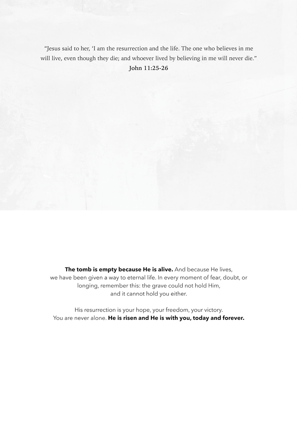 Easter greeting card inside with biblical verses and paragraph text.