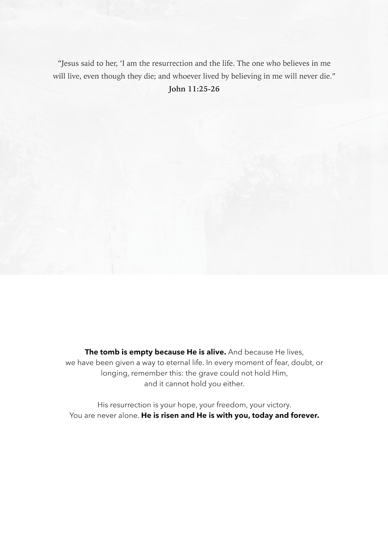 Easter greeting card inside with biblical verses and paragraph text.