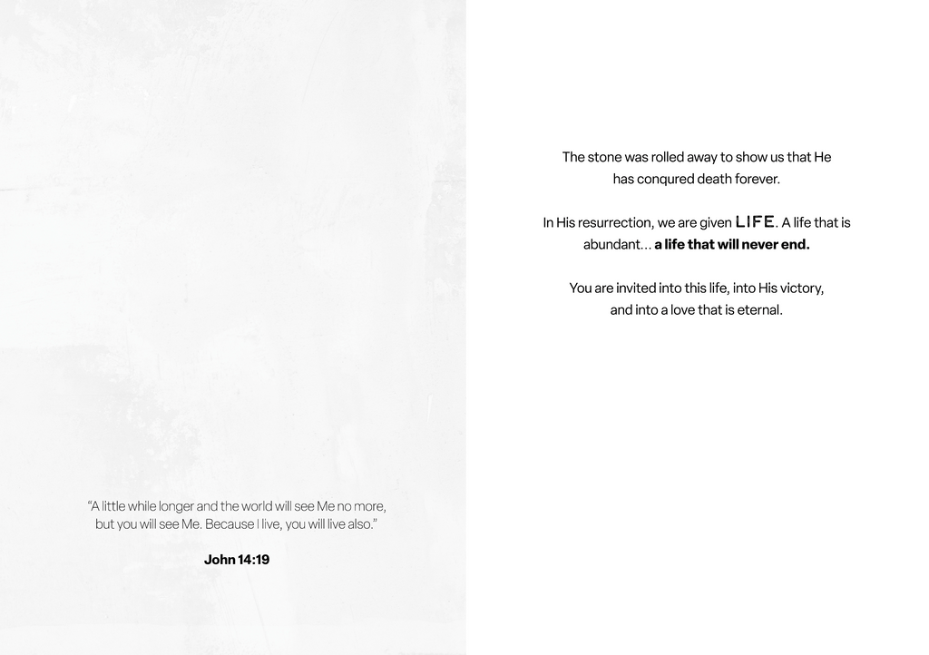 Easter greeting card inside with printed religious message and John 14:19