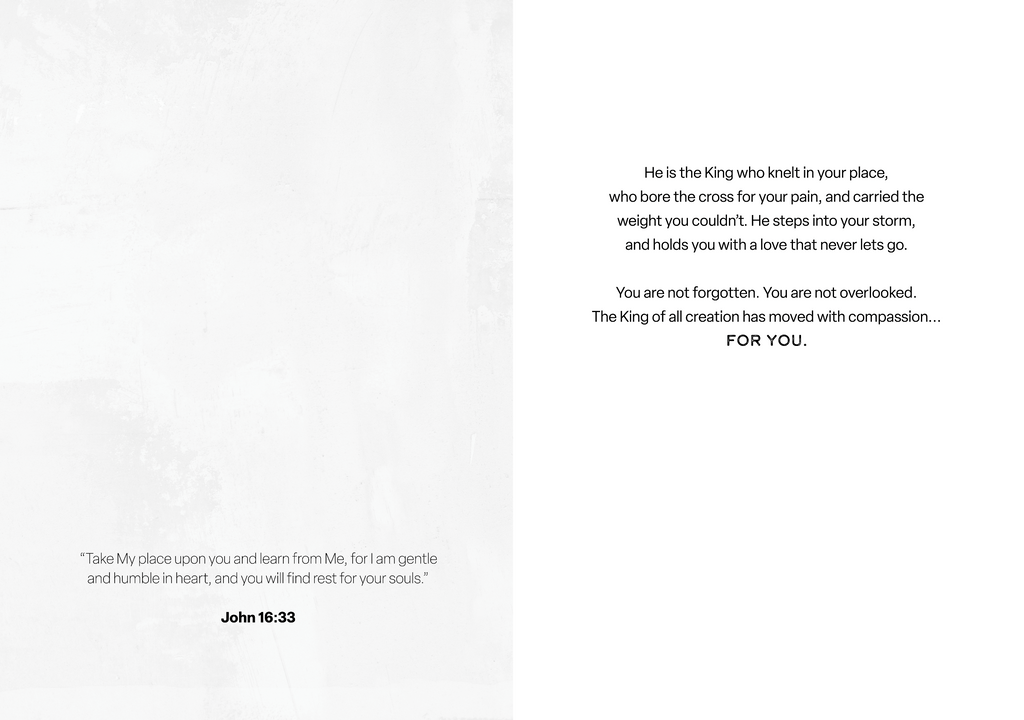 Easter greeting card back with printed devotional message and John 16:33 verse