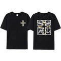 Black fishing T-shirt with cross antlers and bass graphic, front and back views