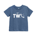 Kids space-themed T-shirt in dark blue with “Two” graphic and star accents