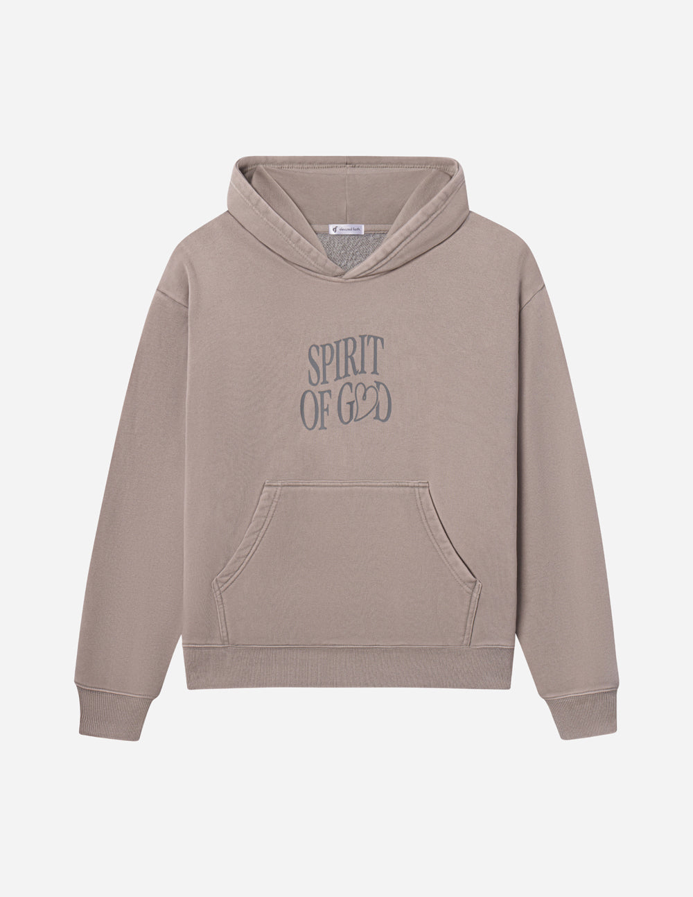 Taupe unisex hoodie, 'Spirit of God' front graphic, pullover hood and kangaroo pocket