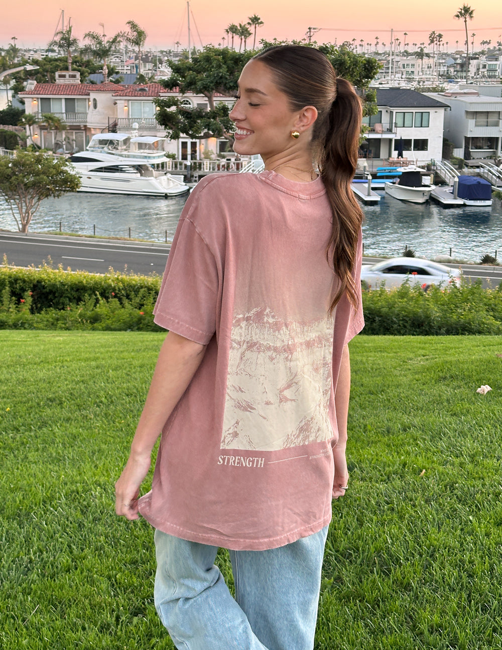 Unisex tee with back graphic print, dusty rose