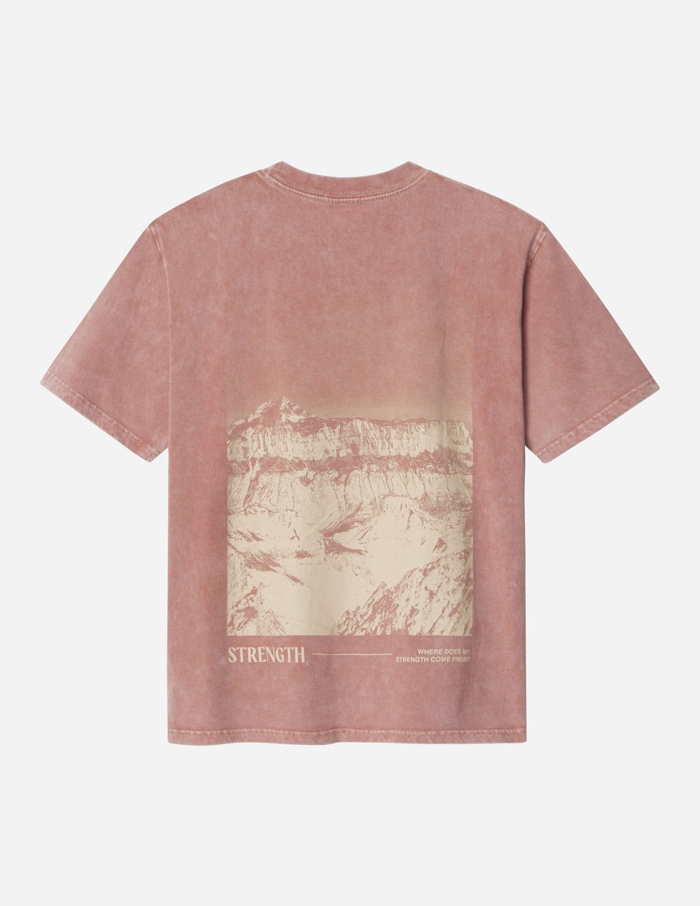 Unisex crewneck T-shirt, dusty rose, large centered STRENGTH graphic print