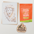 Christian encouragement card with lion art and “Be strong and courageous”, Joshua 1:9