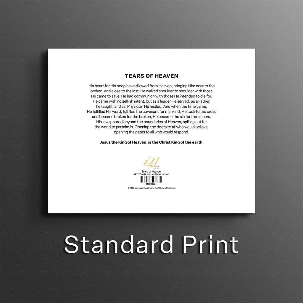 White art print with small logo and paragraph text; Standard Print