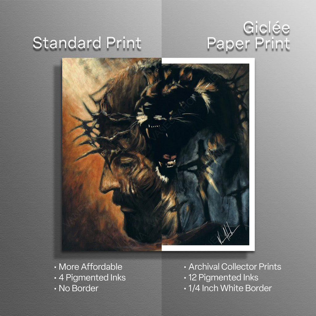 Overlapping lion portrait art print preview with black and orange split tones