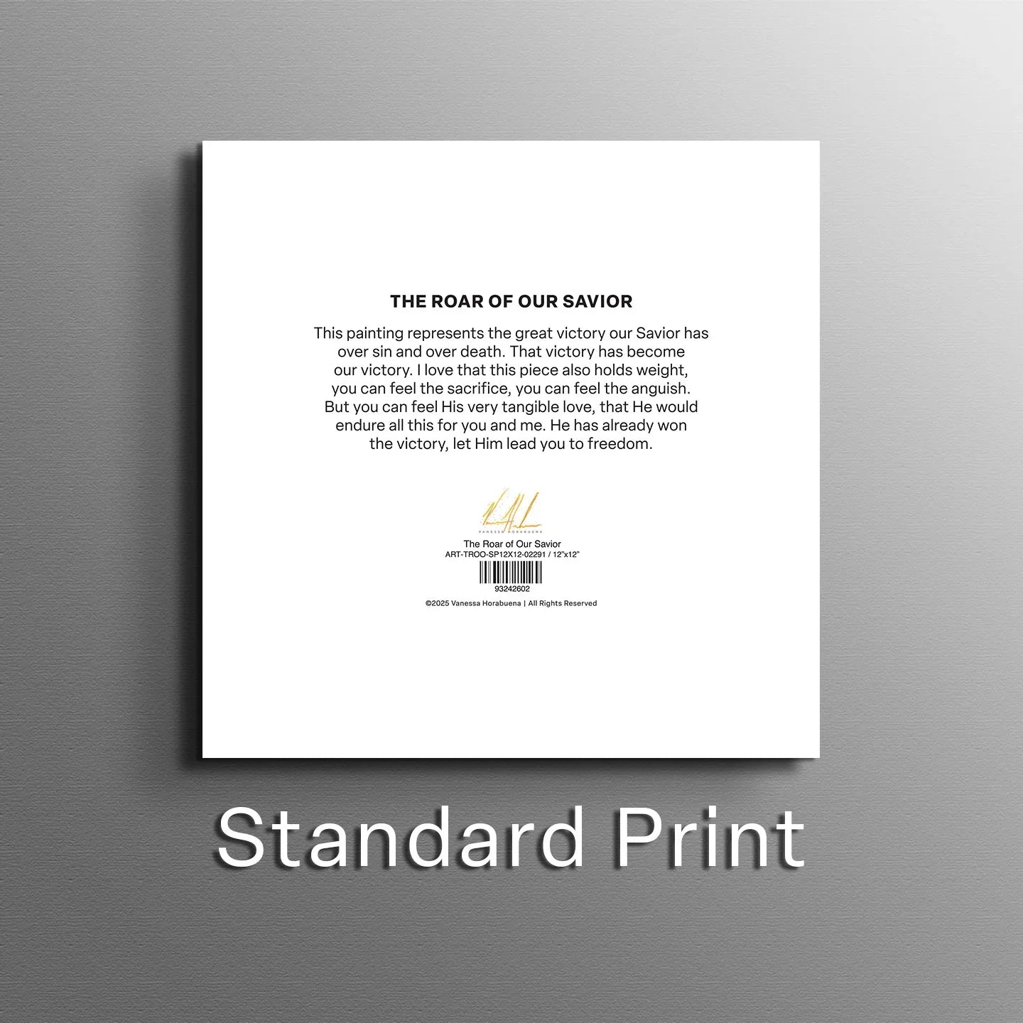Square art print backing with centered text block on white panel