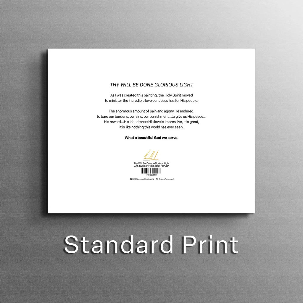 Standard print with white back and small centered text under a light frame