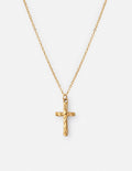 Gold-tone textured cross pendant on thin chain necklace