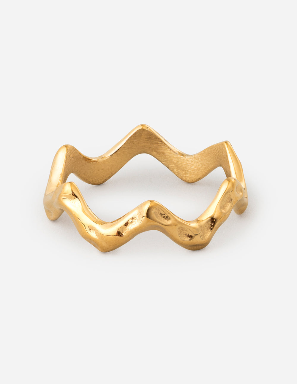 Textured wavy band ring, gold-tone, zigzag wave design