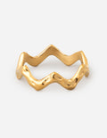 Textured wavy band ring, gold-tone, zigzag wave design