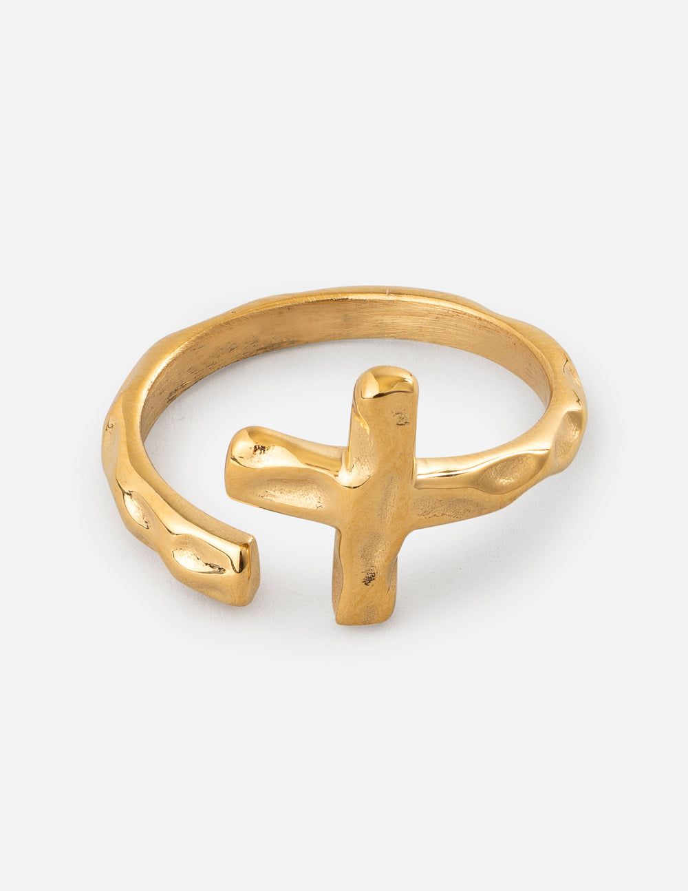 Gold textured wrapped cross ring with raised cross detail
