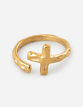 Gold textured wrapped cross ring with raised cross detail