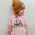 Pink kids graphic T-shirt with football logo and text "THAT'S my bubba!"
