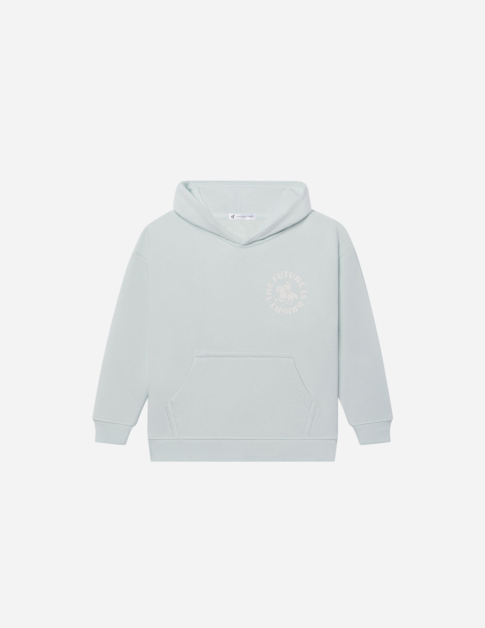 Light mint kids hoodie with hood and kangaroo pocket, small chest graphic