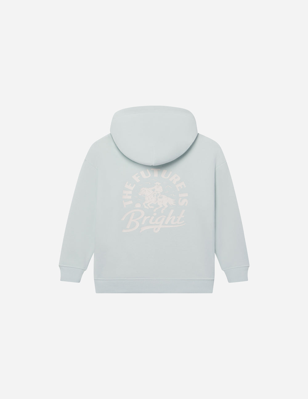 Light mint kids hoodie with hood and back circular 'Future is Bright' graphic
