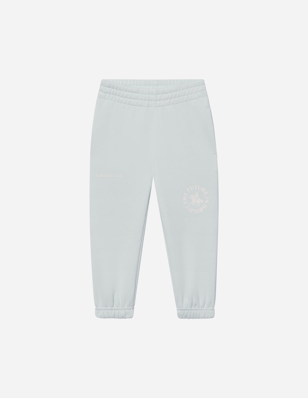 Kids mint sweatpants with elastic cuffs and FUTURE IS BRIGHT logo