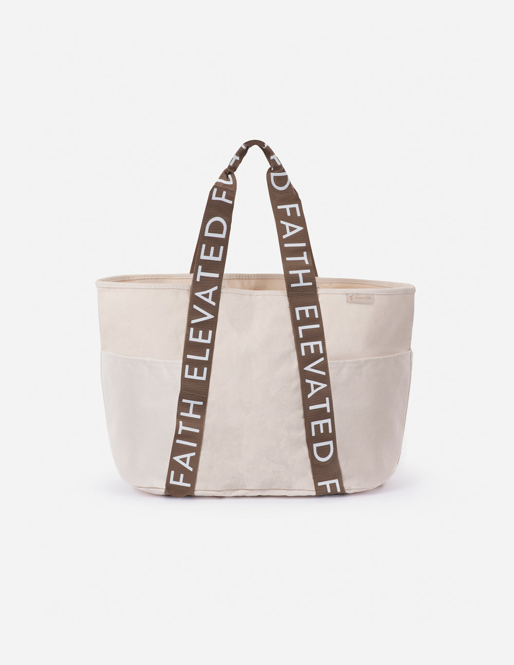 Large everyday tote with rounded canvas sides and vertical logo webbing handles