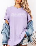 Lavender Christian crewneck T-shirt with Last Supper line art