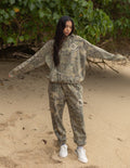 Unisex camouflage hoodie with front hood and large circular back graphic