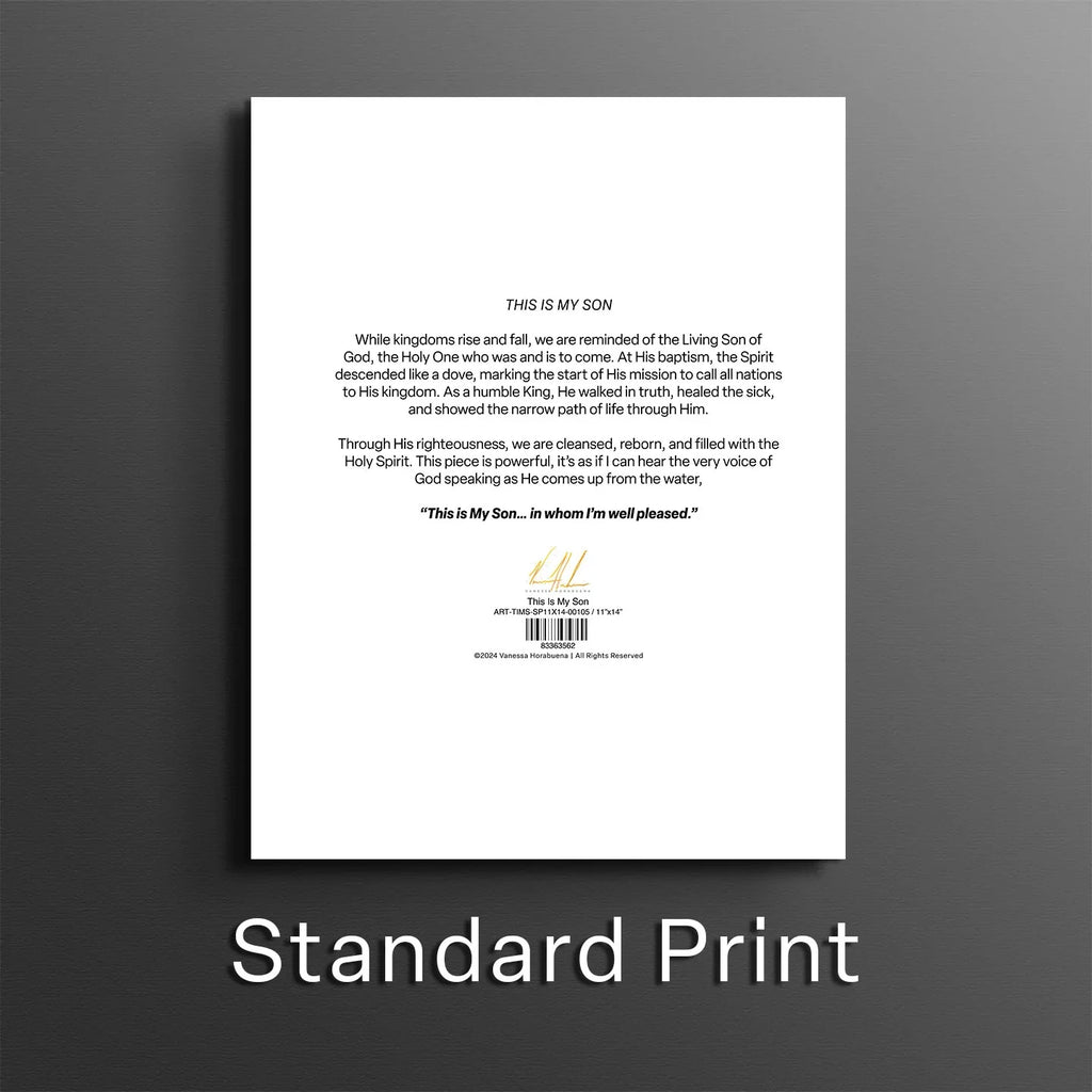 Back of art print with poem text block and barcode label