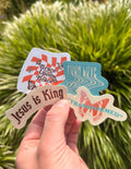 Sticker set in hand: Grace Upon Grace, Jesus is King, Your Love Never Fails