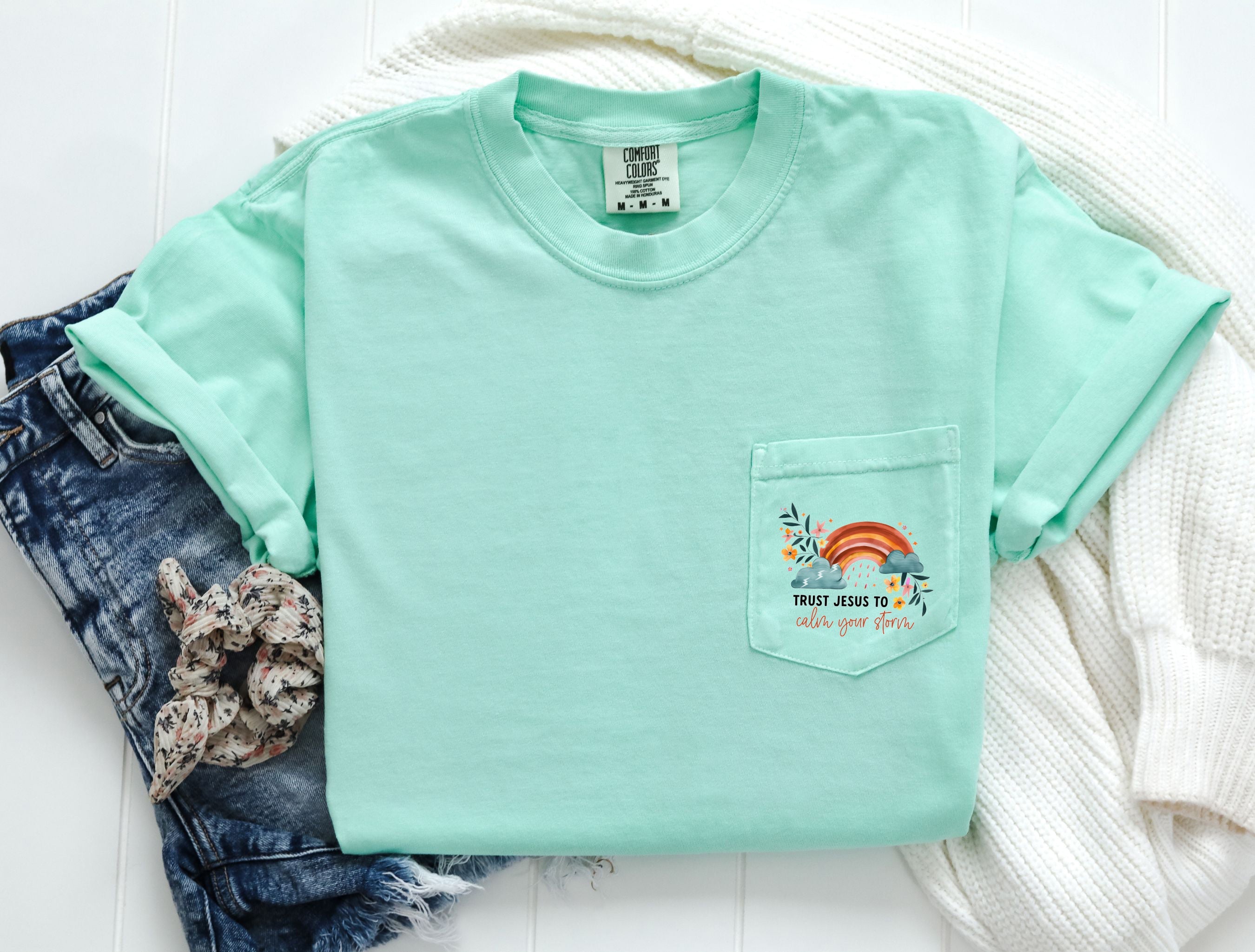 Mint green pocket T-shirt with small logo print on chest pocket