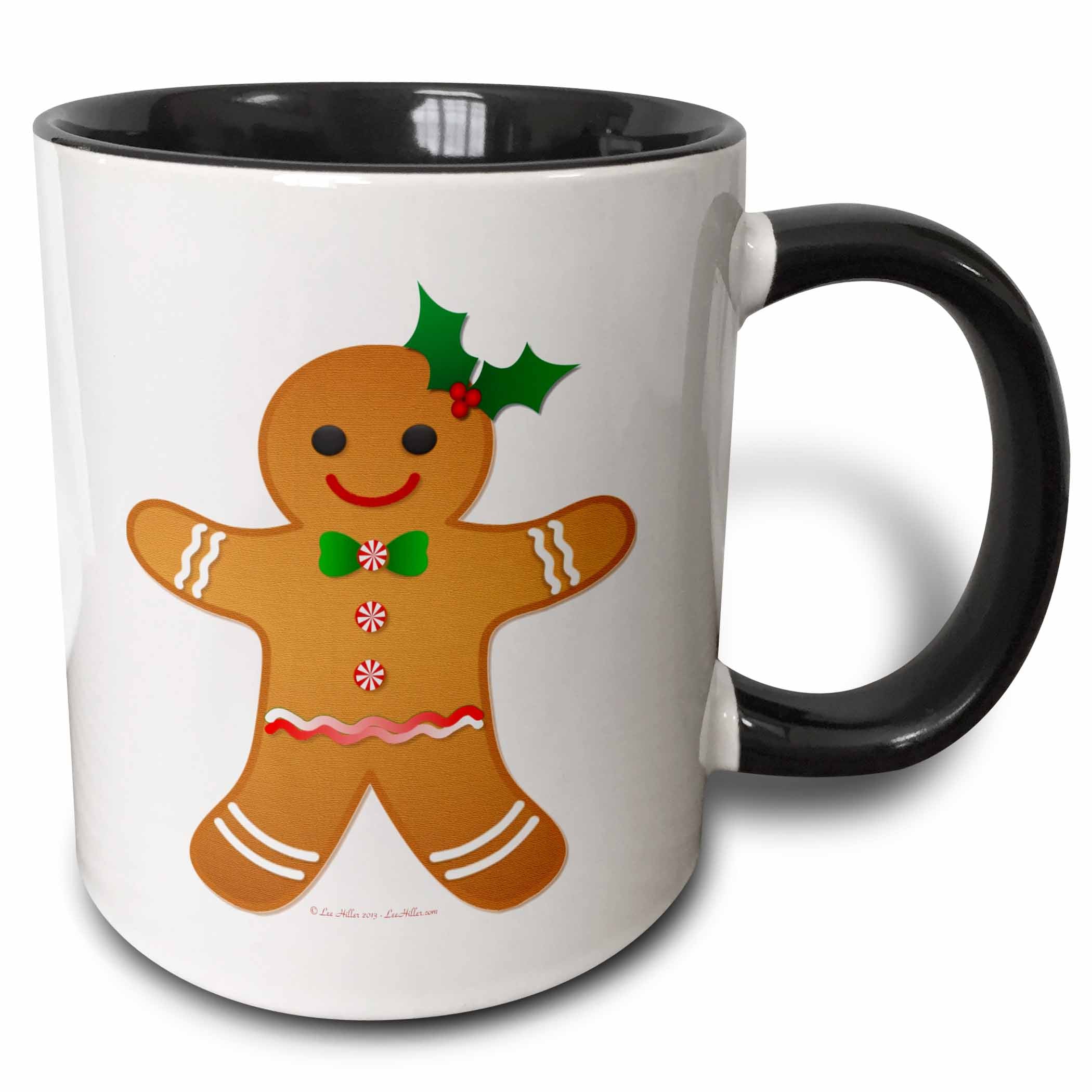 Two-tone black and white Christmas gingerbread man cookie mug with holly