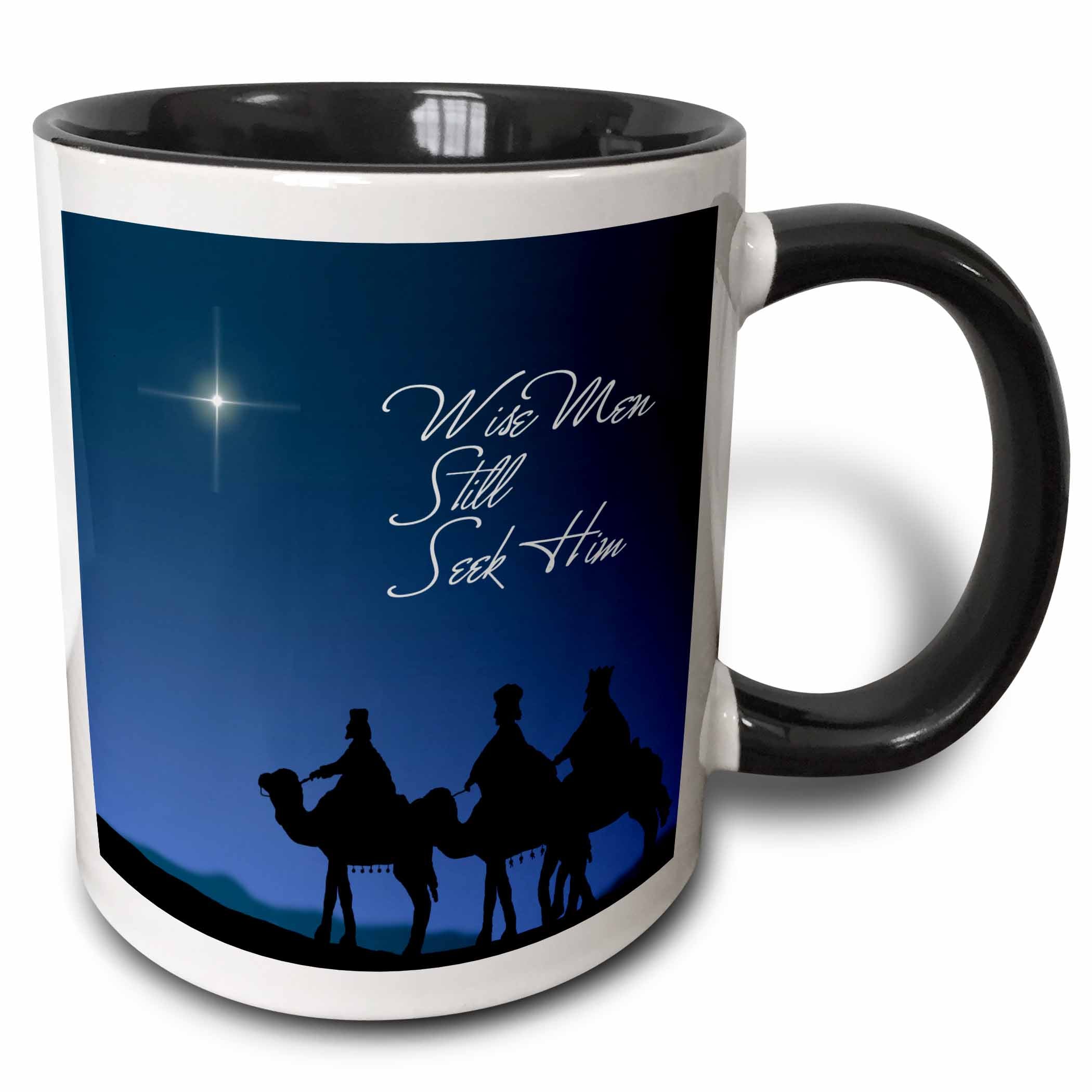 Black two-tone mug with Wise Men Still Seek Him text and nativity silhouettes