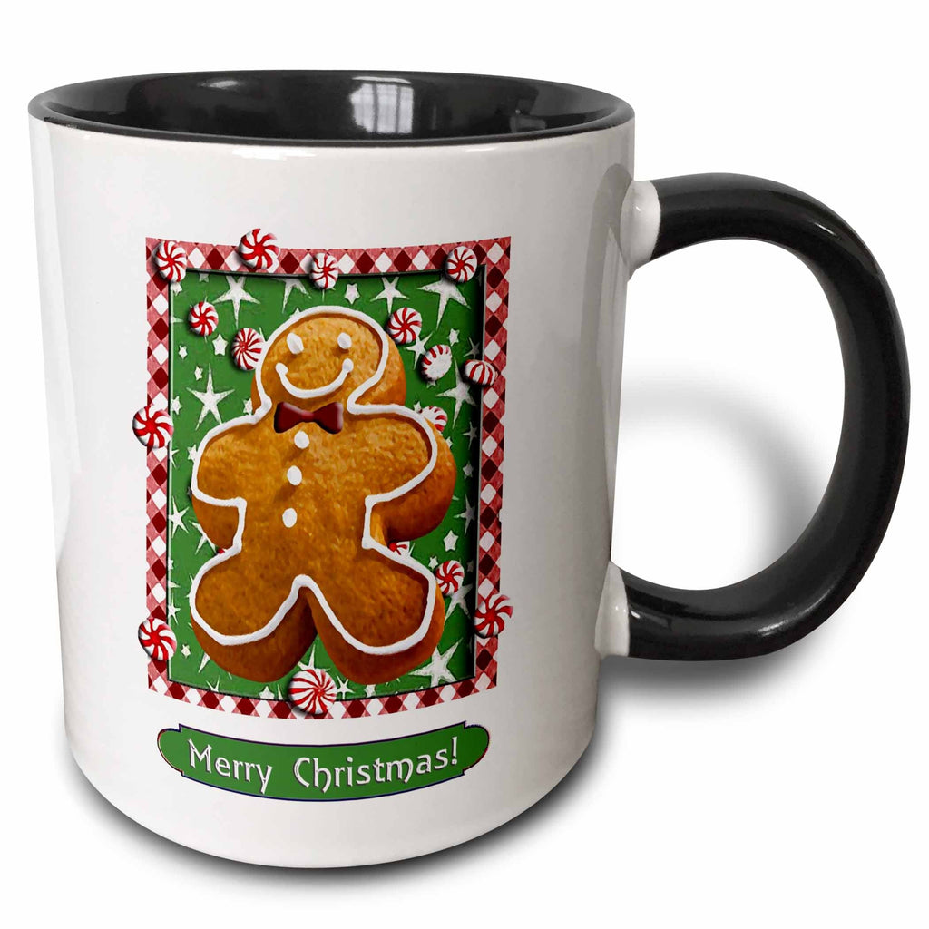 Black-trim two-tone mug with gingerbread man and “Merry Christmas!”