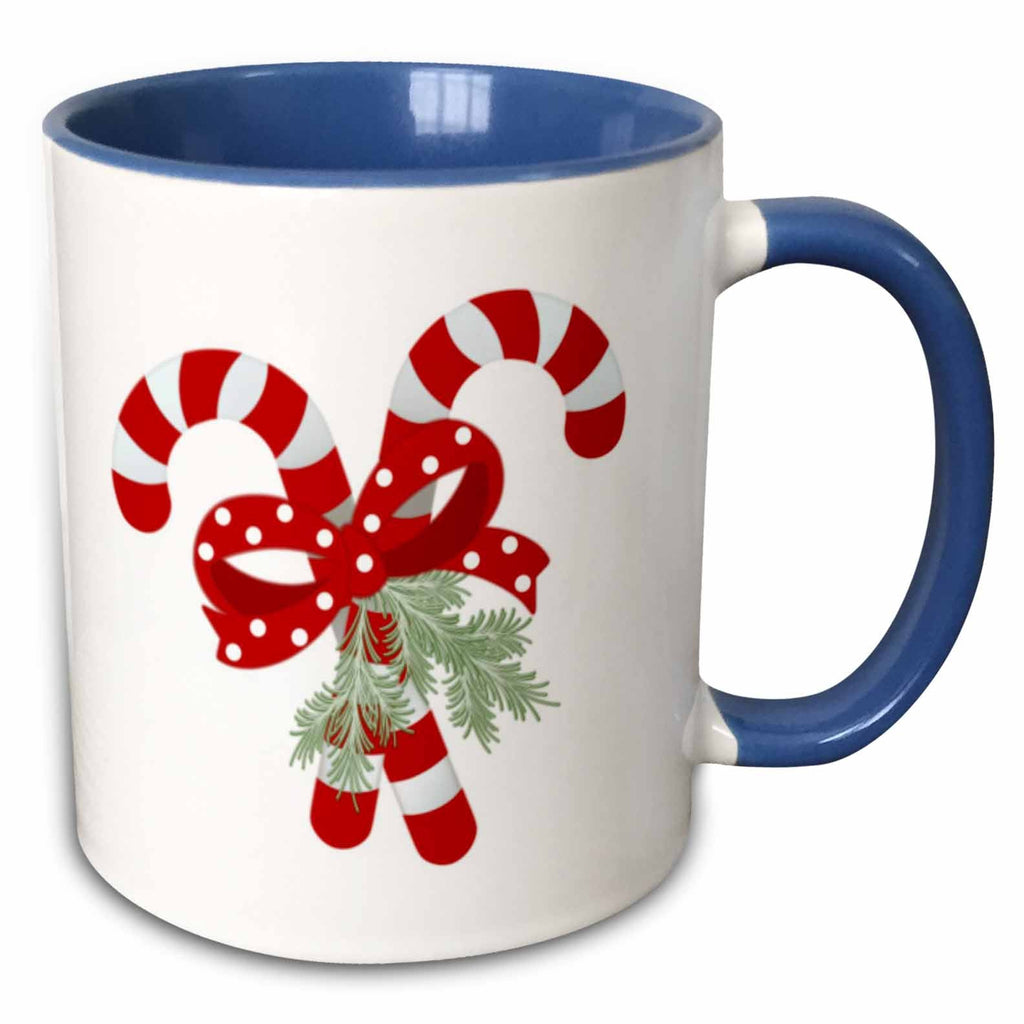 Two-tone blue mug with crossed peppermint cane and wreath graphic