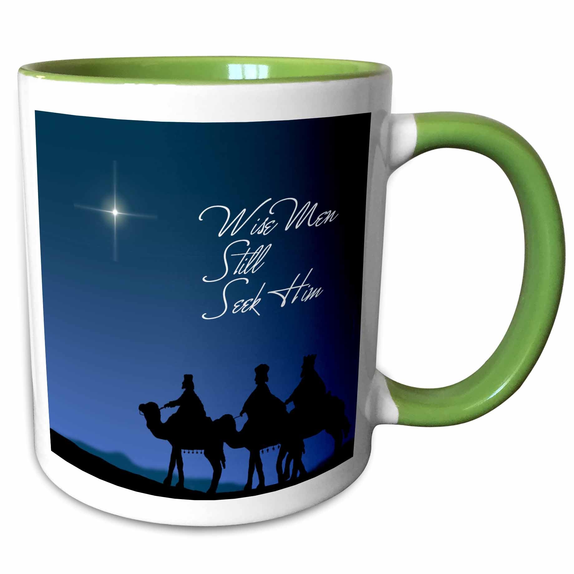 Green two-tone mug with Wise Men Still Seek Him text and nativity silhouettes