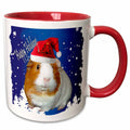 Christmas guinea pig mug with red Santa hat on blue-and-white design, red rim and handle